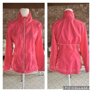 Zella Windbreaker Jacket S Pink Striped Full Zip Lightweight Packable